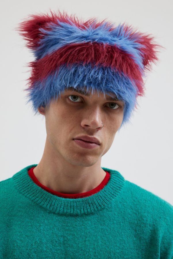 Slide View: 1: Mylo Hairy Stripe Faux Fur Beanie