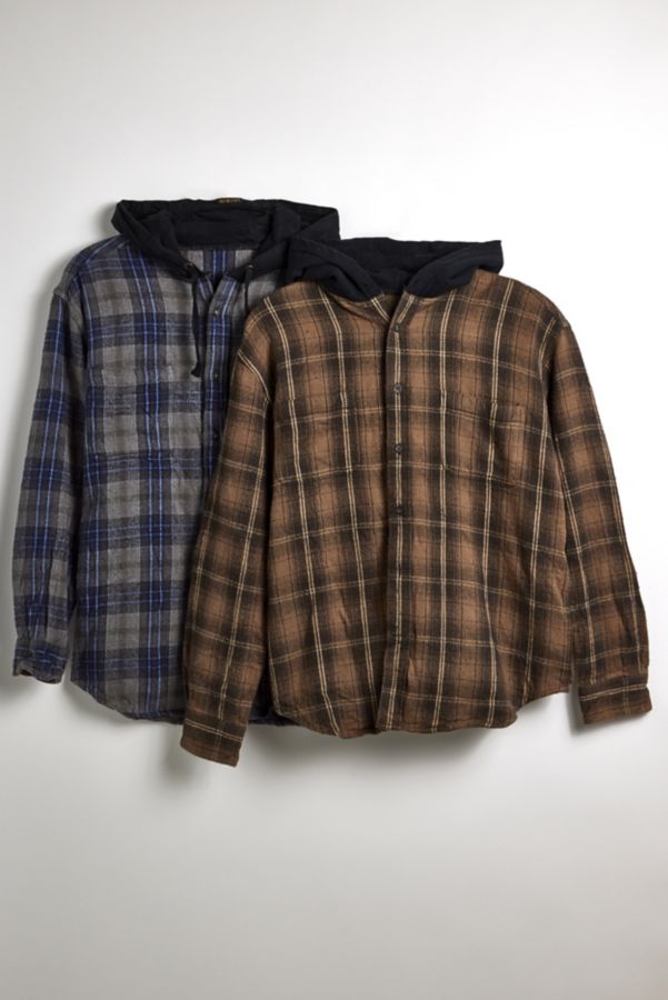 Slide View: 2: Urban Renewal Remade Hooded Heavy Flannel Long Sleeve Shirt