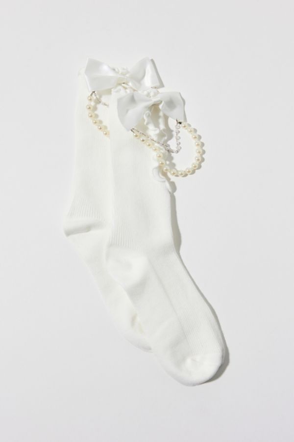 Slide View: 2: Pearl Chain Cutout Statement Sock