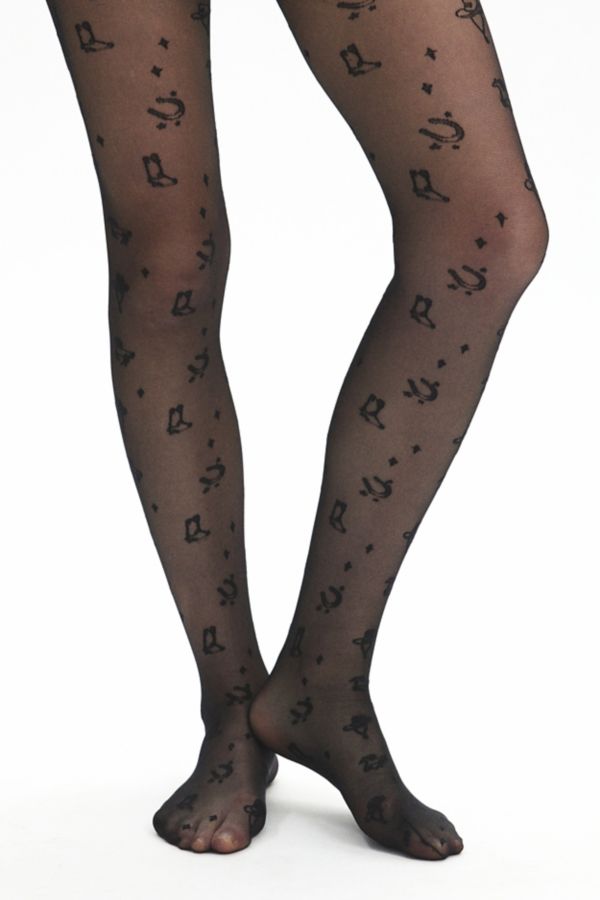 Slide View: 1: Western Icons Printed Sheer Tights