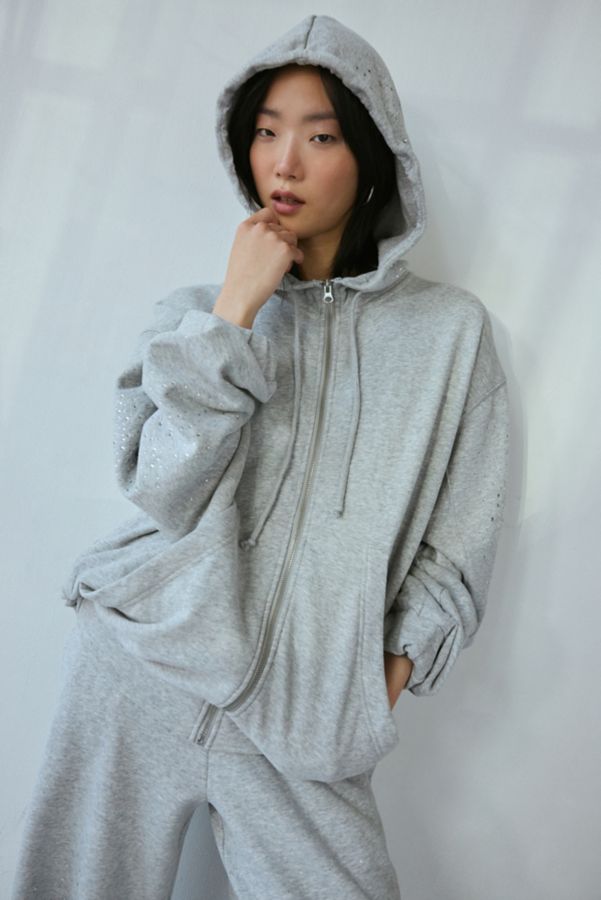 Slide View: 1: Out From Under Merrick Shine Embellished Zip-Up Hoodie Sweatshirt