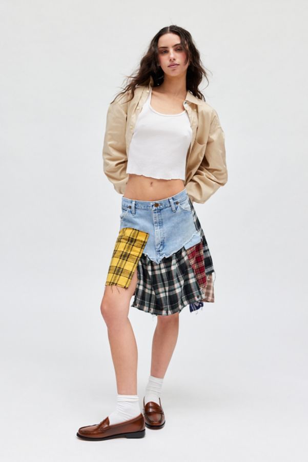 Slide View: 1: Urban Renewal Remade Spliced Flannel Denim Mini Skirt