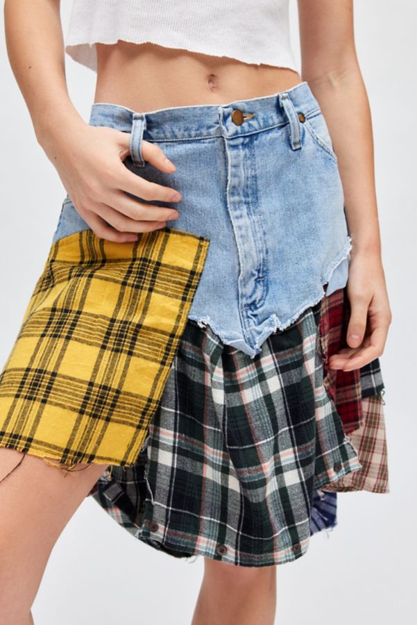 Slide View: 3: Urban Renewal Remade Spliced Flannel Denim Mini Skirt