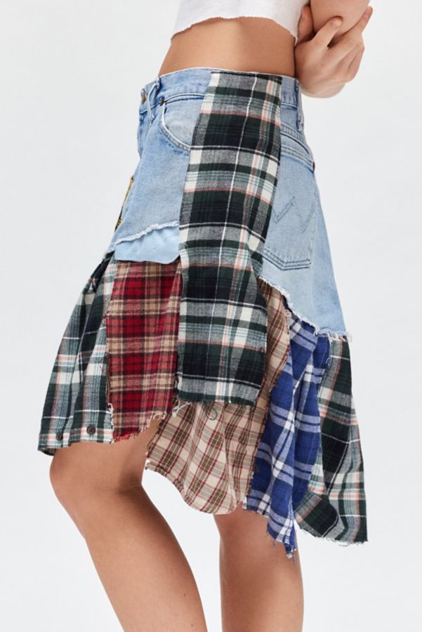 Slide View: 4: Urban Renewal Remade Spliced Flannel Denim Mini Skirt