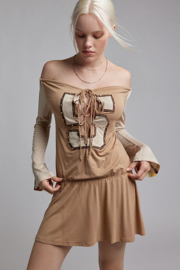 Slide View: 1: Jaded London Maia Lace Up Varsity Number Mini Dress