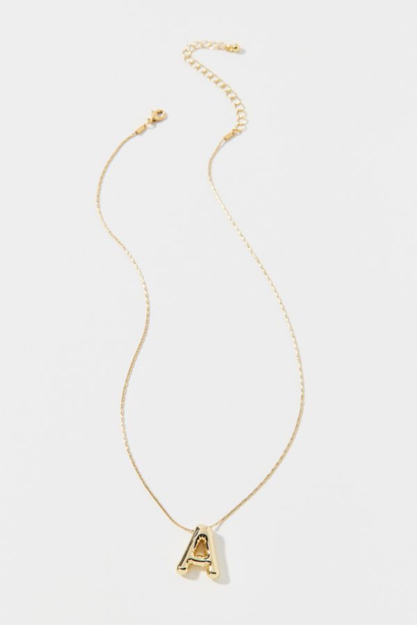 Slide View: 3: 14k Gold Plated Bubble Initial Charm Necklace