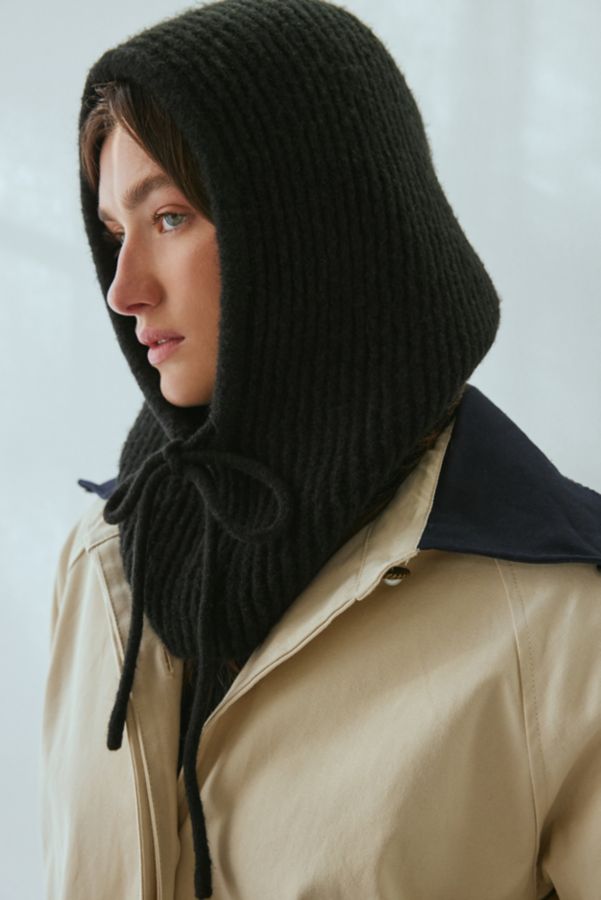 Slide View: 1: Ribbed Knit Hooded Balaclava