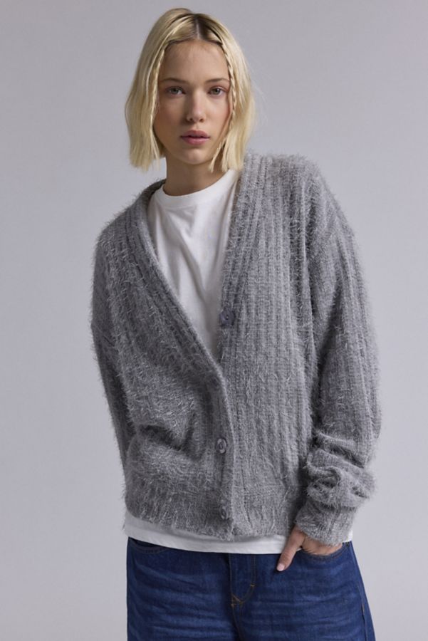 Slide View: 1: Urban Renewal Remnants Textured Fuzzy Knit Oversized Cardigan