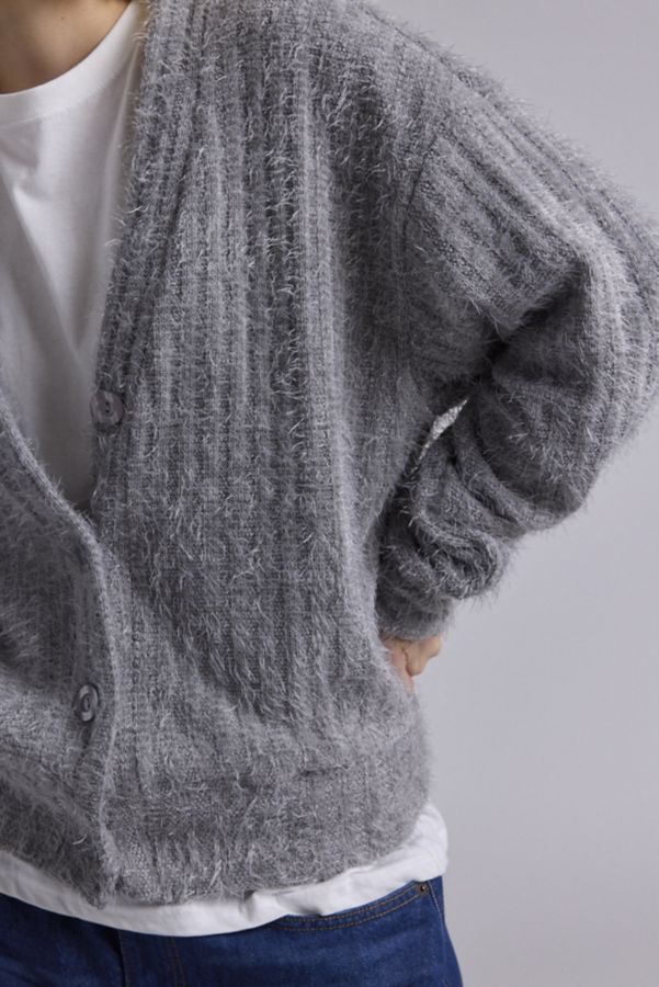 Slide View: 2: Urban Renewal Remnants Textured Fuzzy Knit Oversized Cardigan