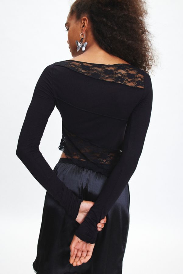 Slide View: 4: Silence + Noise Lucia Spliced Lace Asymmetric Long Sleeve Top