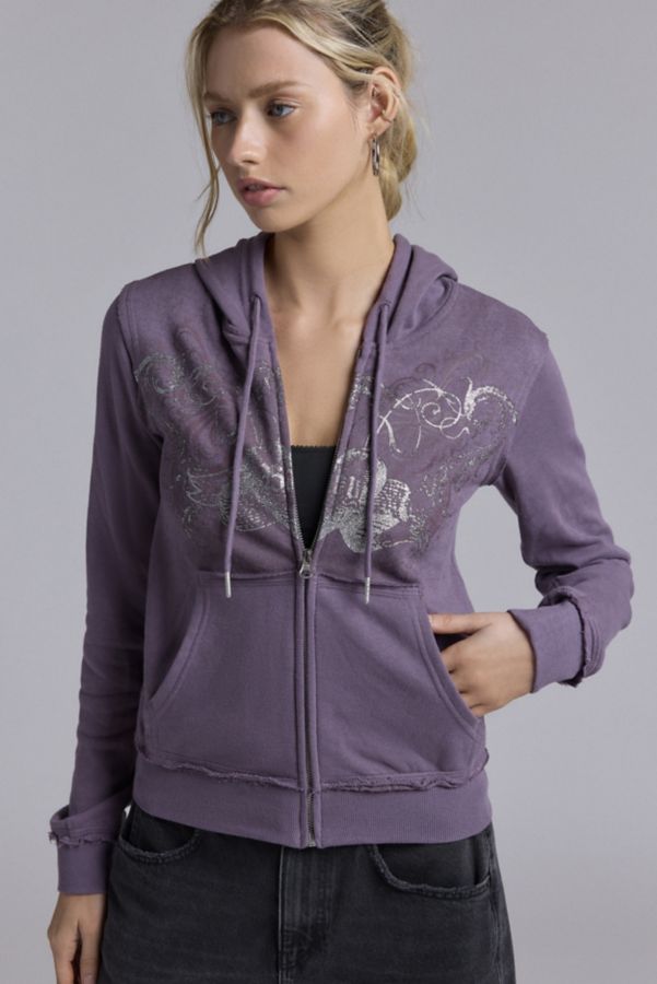 Slide View: 1: Silence + Noise Avril Purple Heart Graphic Zip-Up Hoodie Sweatshirt