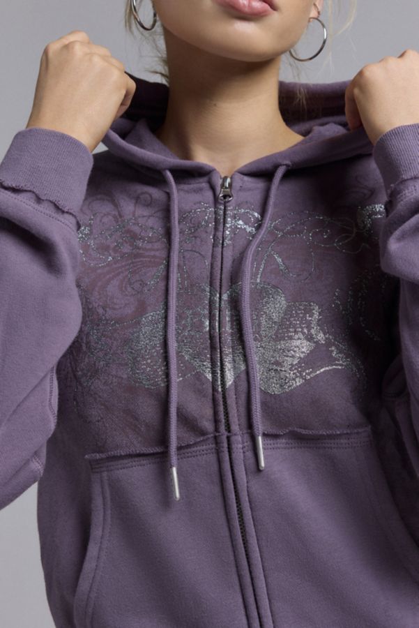 Slide View: 2: Silence + Noise Avril Purple Heart Graphic Zip-Up Hoodie Sweatshirt