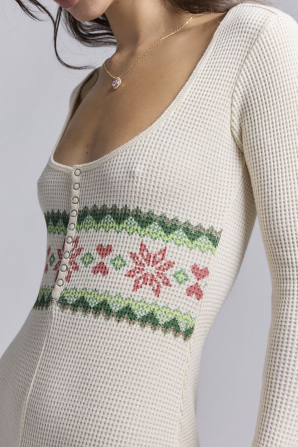 Slide View: 2: Out From Under Lounge Around Waffle Knit Fairisle Romper