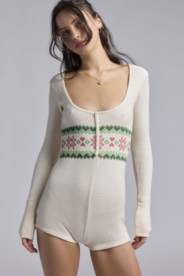 Slide View: 1: Out From Under Lounge Around Waffle Knit Fairisle Romper