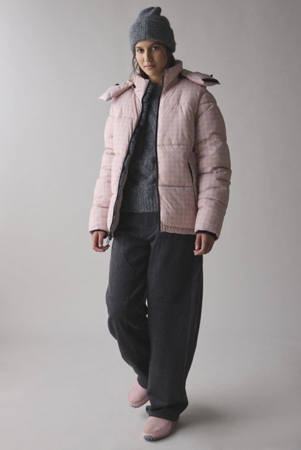 Slide View: 2: The Very Warm Pink Gingham Check Hooded Puffer Coat