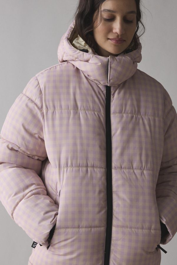 Slide View: 3: The Very Warm Pink Gingham Check Hooded Puffer Coat