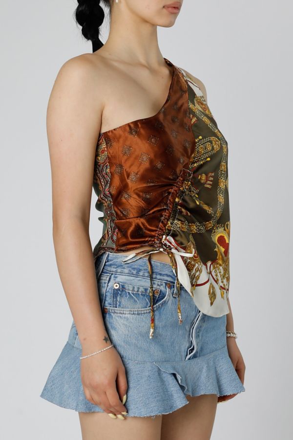 Slide View: 2: Rework Silk Scarf Ruche Tank 024