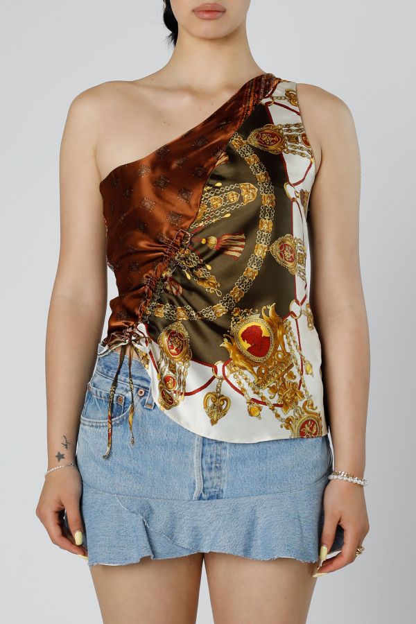 Slide View: 1: Rework Silk Scarf Ruche Tank 024