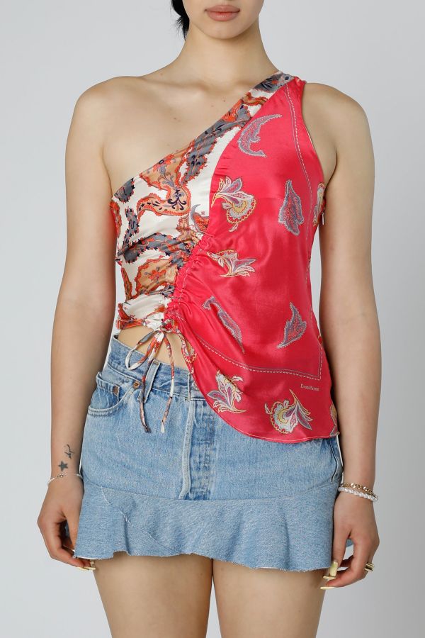 Slide View: 2: Rework Silk Scarf Ruche Tank 019