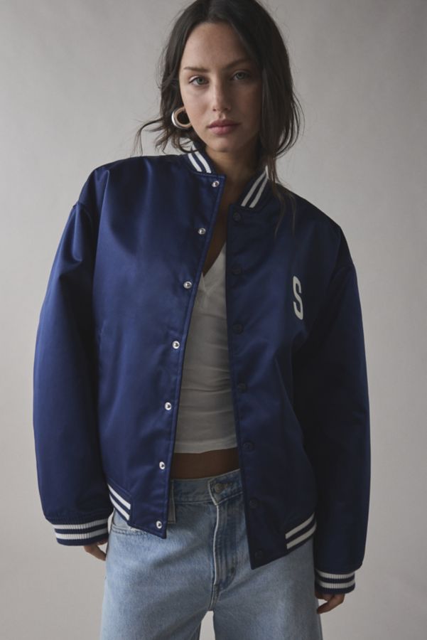 Slide View: 2: House Of Sunny Satin Club Varsity Bomber Jacket