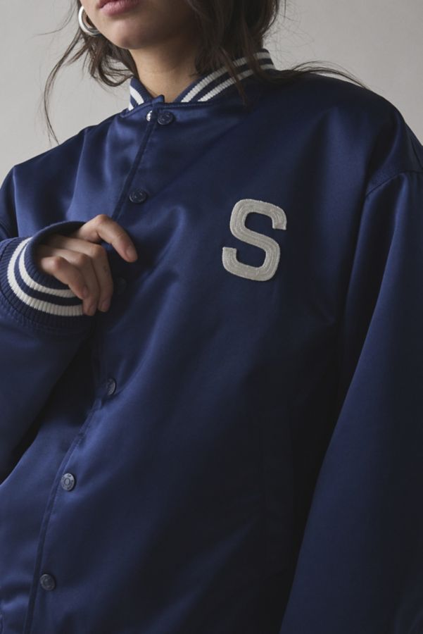 Slide View: 3: House Of Sunny Satin Club Varsity Bomber Jacket