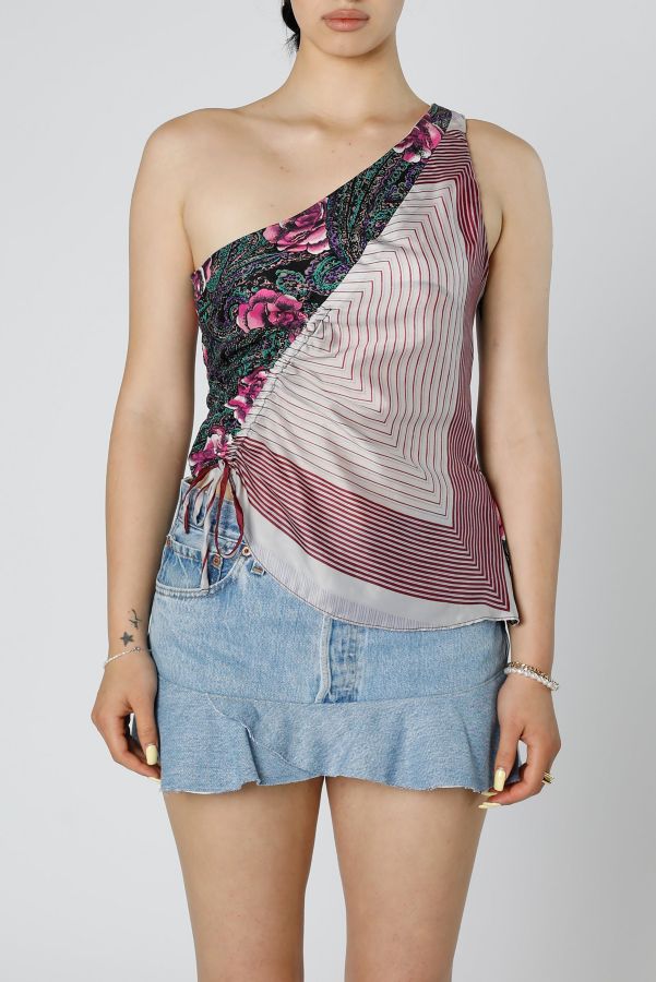 Slide View: 1: Rework Silk Scarf Ruche Tank 016