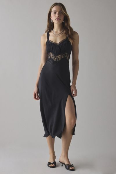 Kimchi Blue Liz Satin Lace Trim Slip Midi Dress