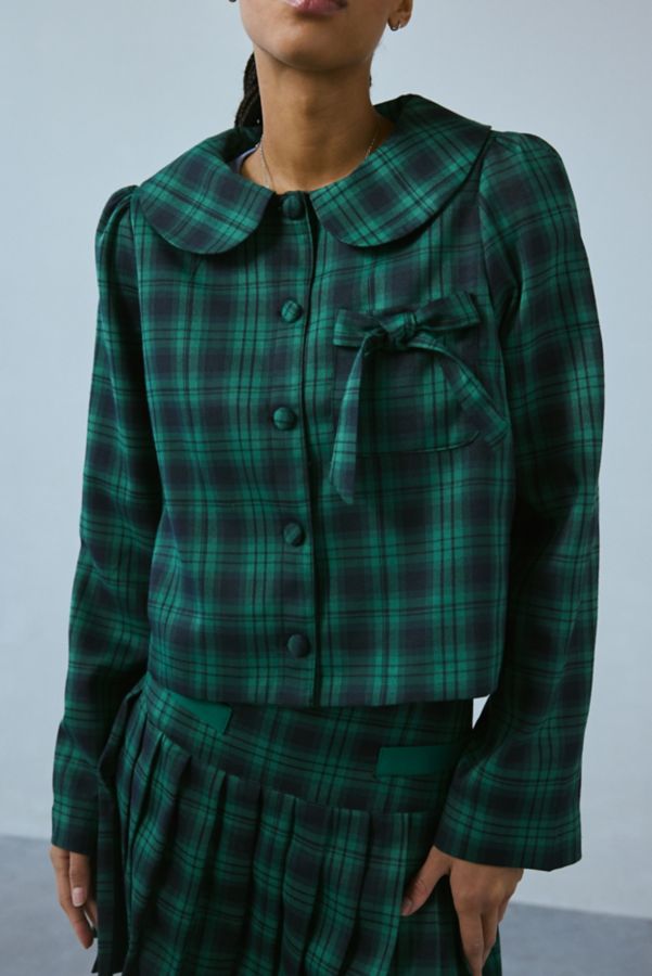 Slide View: 2: Neon Rose Macy Plaid Tartan Cropped Jacket