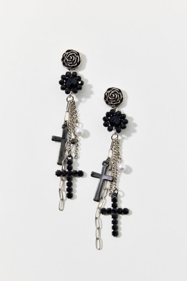 Slide View: 1: Rosette Cross Drop Earring