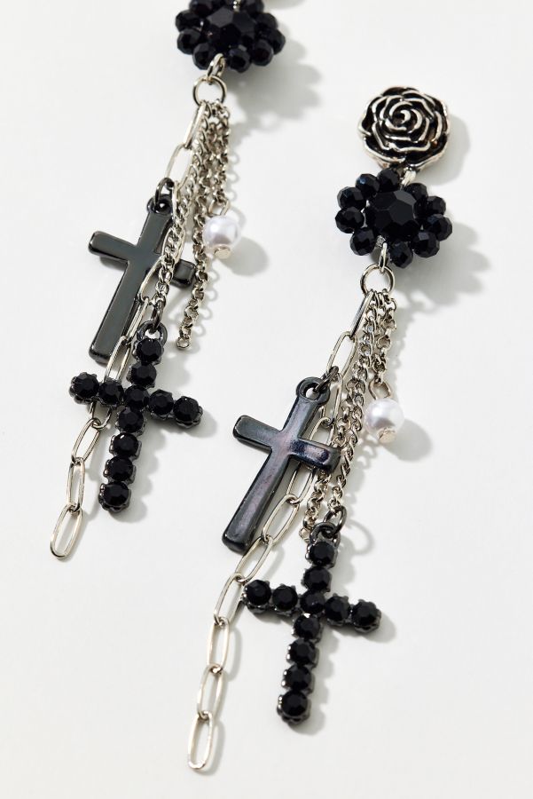 Slide View: 3: Rosette Cross Drop Earring