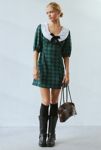 Thumbnail View 1: Neon Rose Plaid Collared Mini Dress