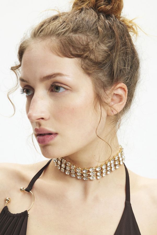 Slide View: 1: Triple Rhinestone Choker Necklace