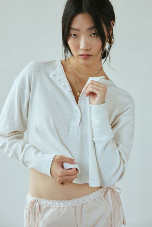 Slide View: 1: Out From Under Luise Pointelle Knit Long Sleeve Henley Top