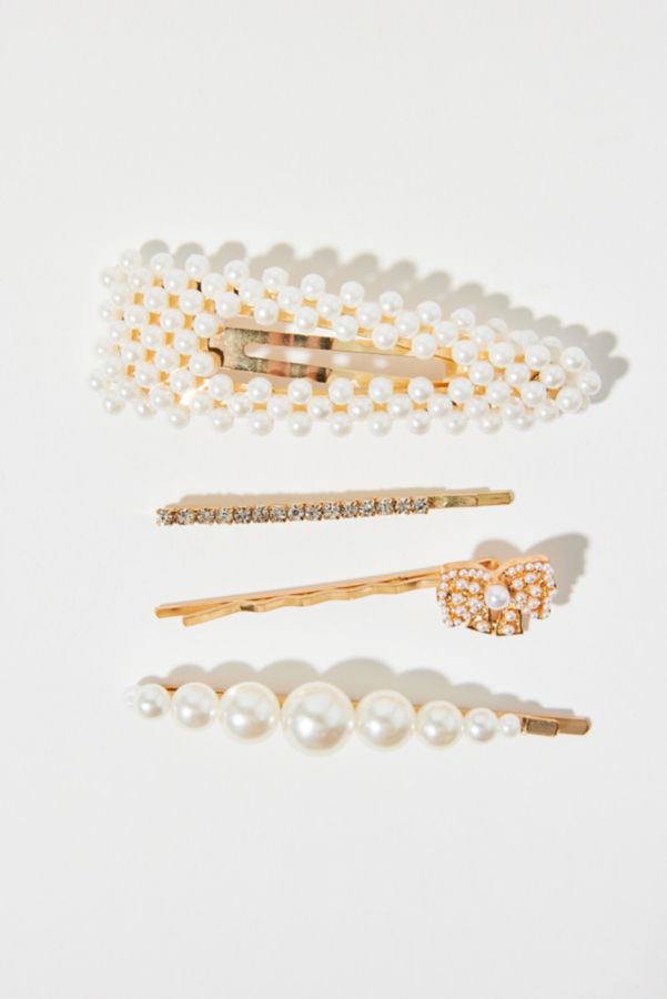 Slide View: 2: Rhinestone & Pearl Hair Clip Set