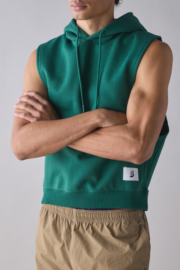 Slide View: 1: Standard Cloth Sleeveless Muscle Hoodie Sweatshirt