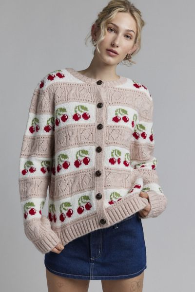 Kimchi Blue Cherry Print Knit Cardigan