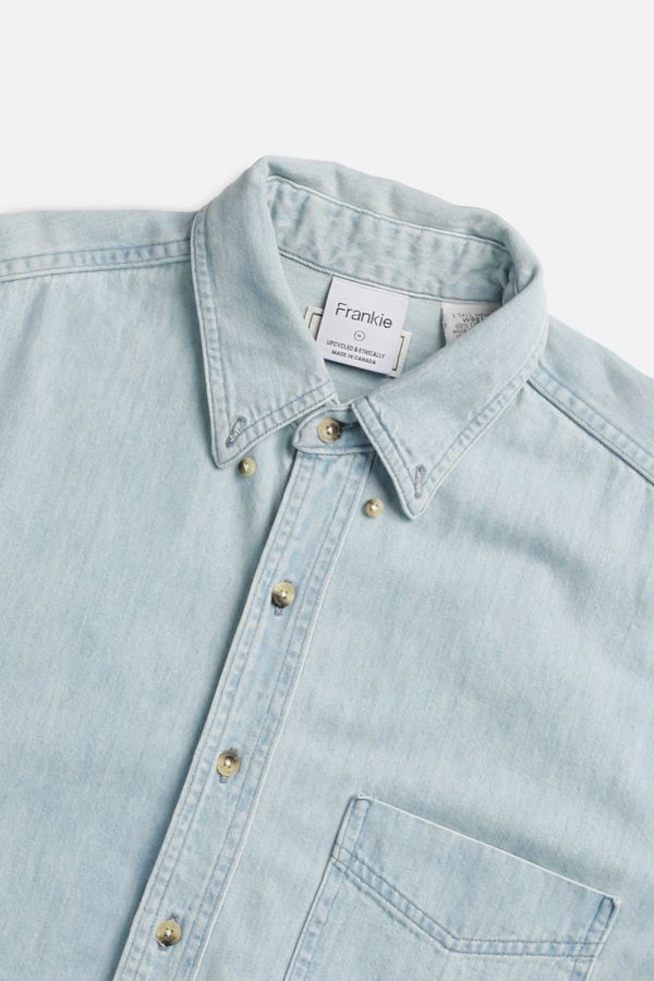 Slide View: 2: Rework Chambray Waist Crop Button Down Shirt  005