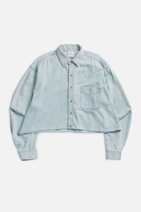 Slide View: 1: Rework Chambray Waist Crop Button Down Shirt  005