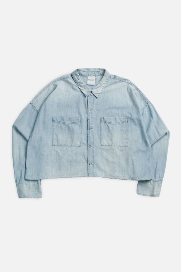 Slide View: 1: Rework Chambray Waist Crop Button Down Shirt 007