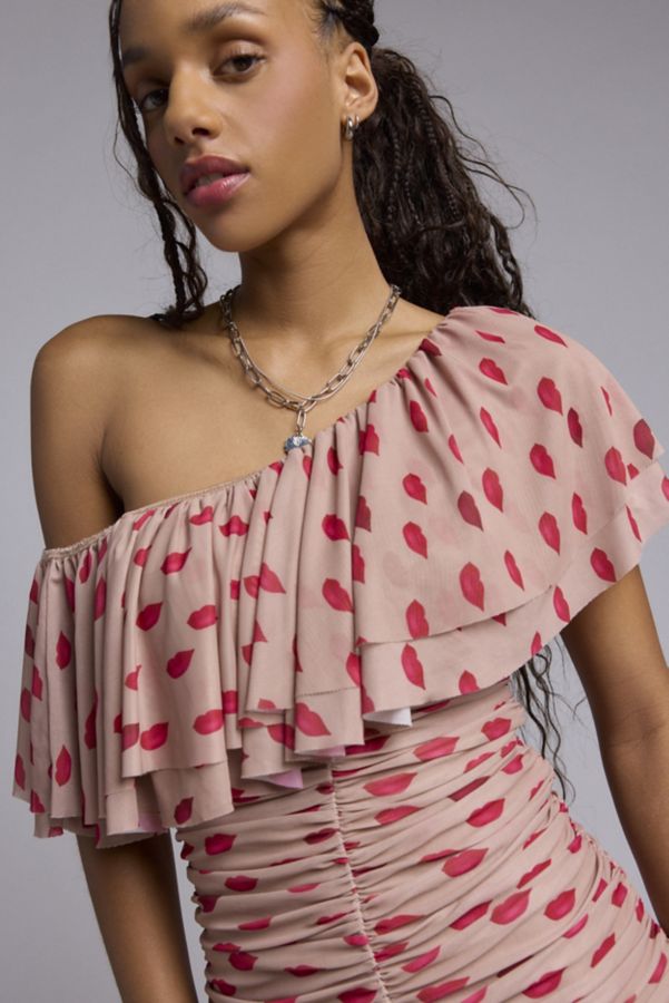 Slide View: 2: AFRM Vivian Almond Kiss One Shoulder Ruched Mini Dress