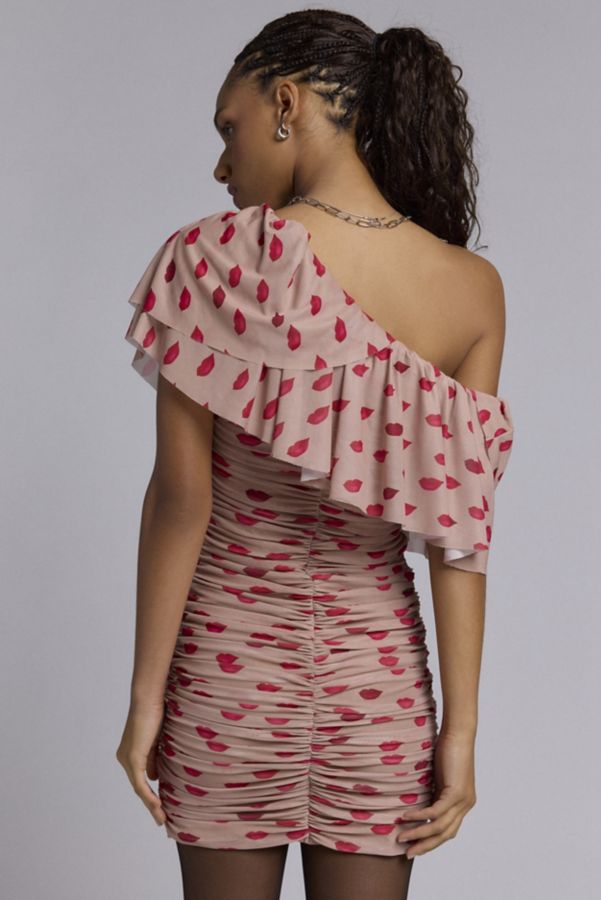 Slide View: 4: AFRM Vivian Almond Kiss One Shoulder Ruched Mini Dress