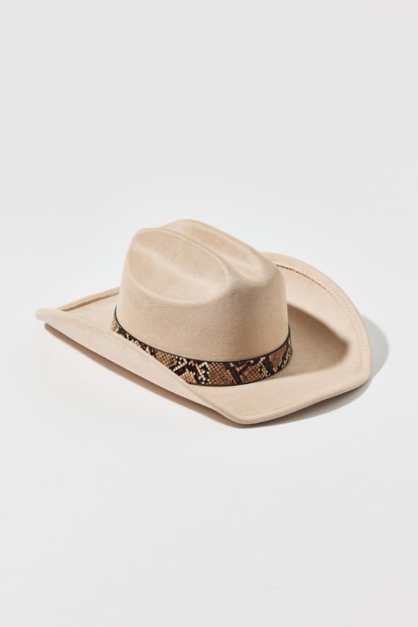 Slide View: 2: Snakeskin Trim Suede Cowboy