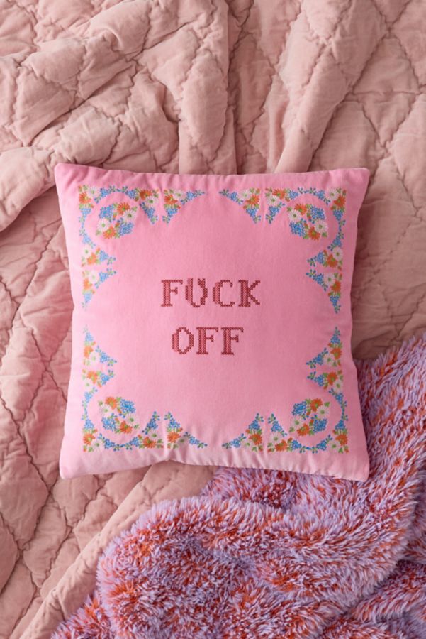 Slide View: 1: F Off Embroidered Throw Pillow