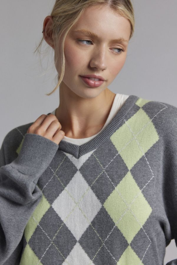 Slide View: 3: BDG Tashi Argyle Oversized V-Neck Sweater