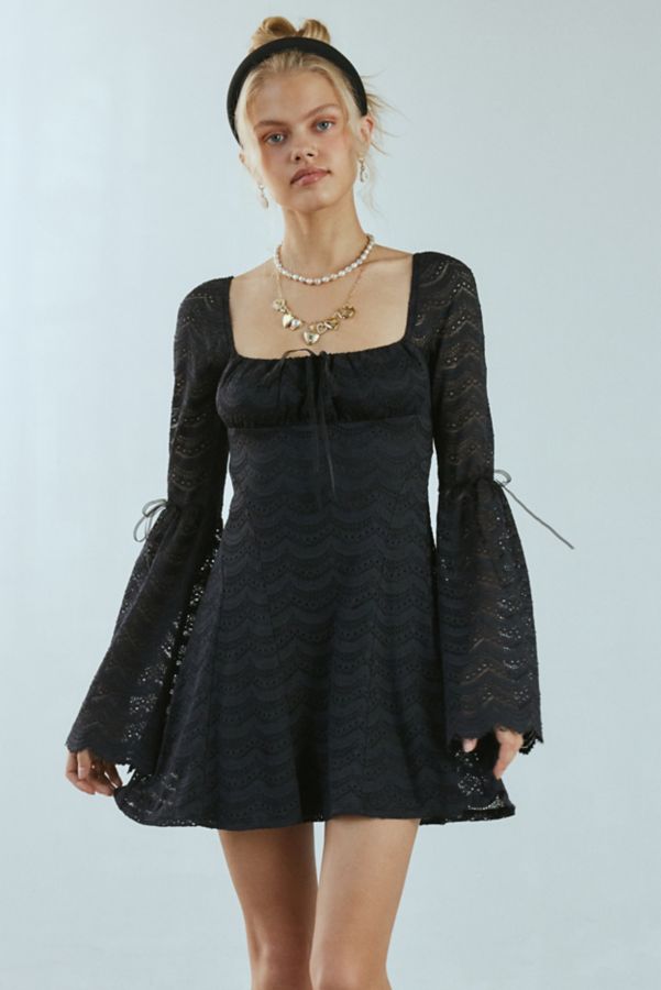 Slide View: 1: Kimchi Blue Alina Scalloped Lace Bell Sleeve Mini Dress