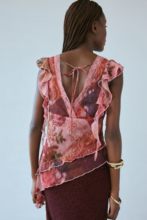 Slide View: 2: Silence + Noise Jenny Asymmetric Lace-Trim Blouse