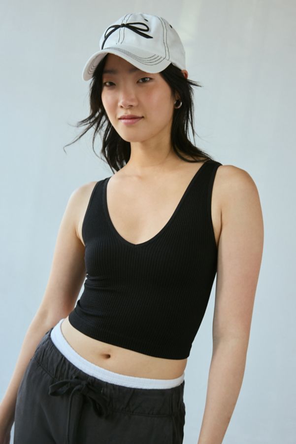 Slide View: 1: Out From Under Plunge Ribbed Seamless Knit Cropped Cami