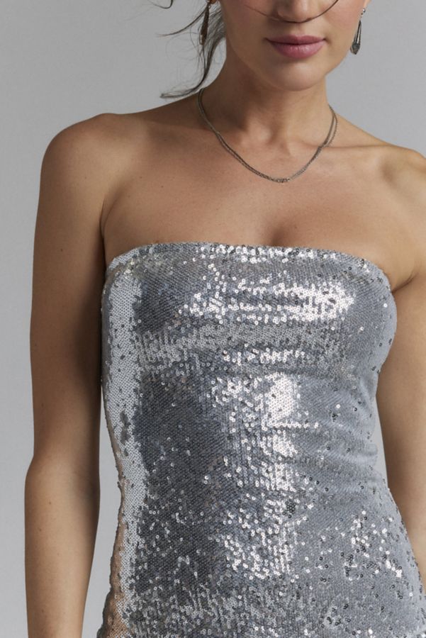 Slide View: 2: Robe Mini Motel Rone Argent Chrome Paillettes Taille Basse