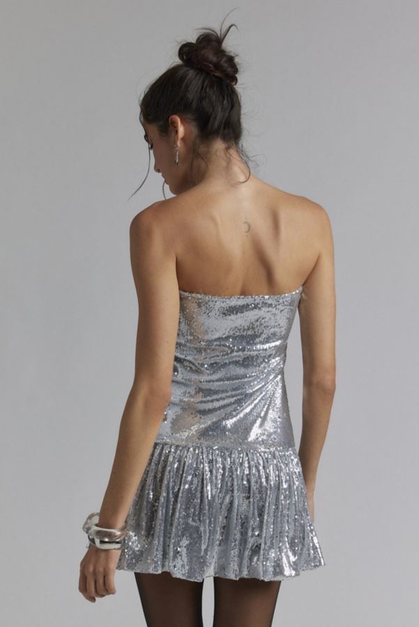 Slide View: 3: Robe Mini Motel Rone Argent Chrome Paillettes Taille Basse