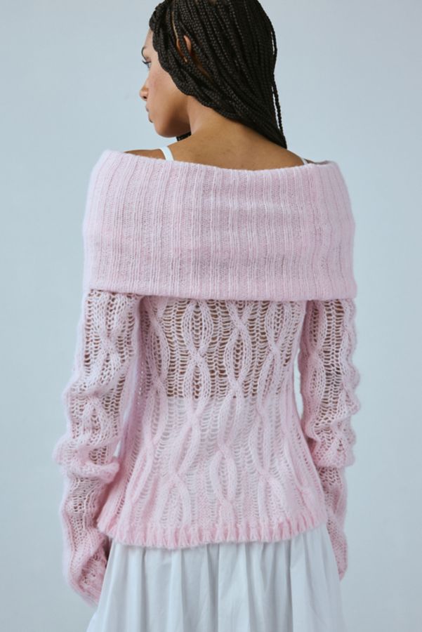 Slide View: 2: Fantastic Baby Gigi Off-The-Shoulder Open Knit Sweater